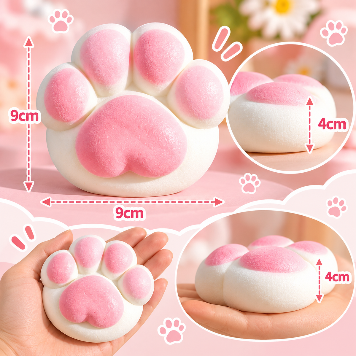 Large White Cat Paw Squishy with Heart – Food-Grade Silicone
