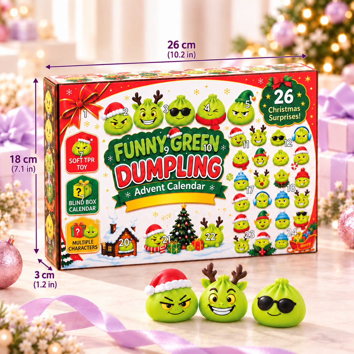 24-Day Christmas Advent Calendar – Funny Green Dumpling Squishy Surprise Box