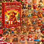 2026 Highland Cow Advent Calendar – 3D Cute Cow Figures Christmas Countdown Mystery Gift Box