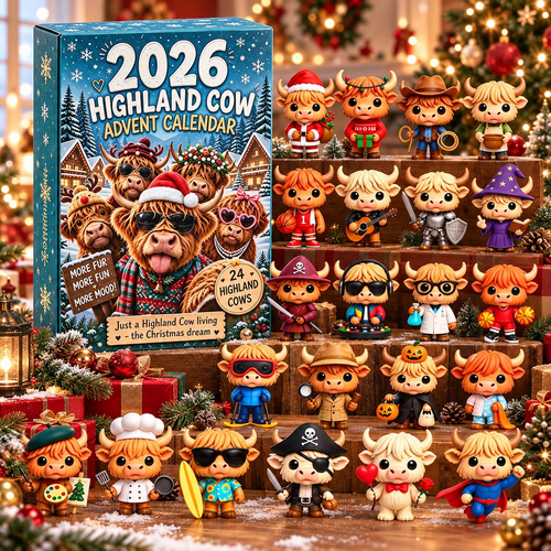 2026 Highland Cow Advent Calendar – 3D Christmas Countdown Mystery Box with Cute Cow Figures