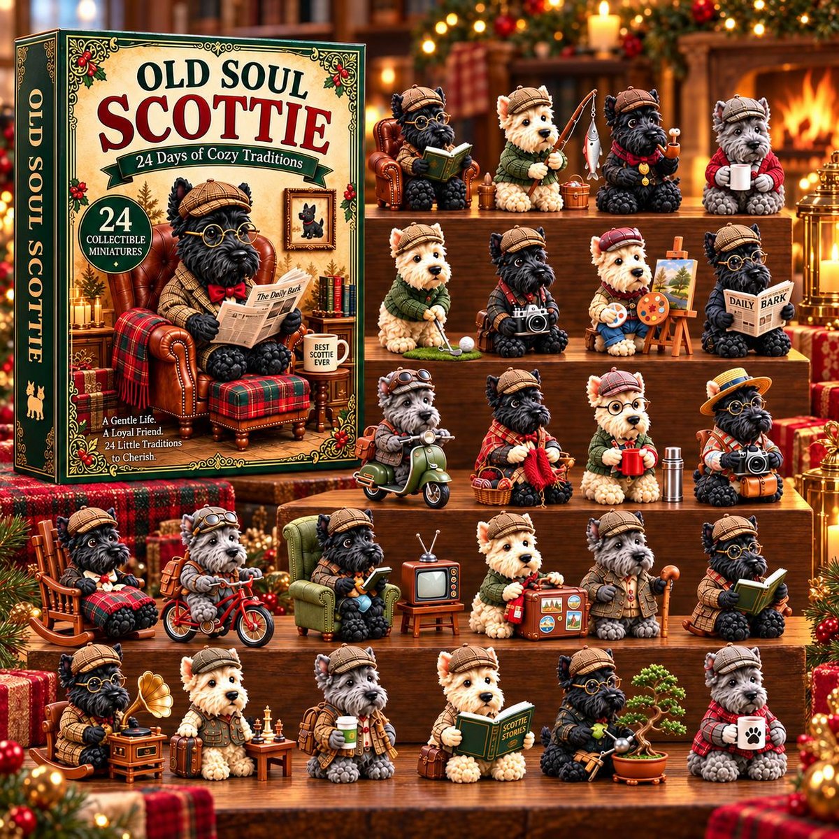 24-Day Scottie Dog Advent Calendar – Cute Christmas Dog Ornaments Countdown Mystery Gift Box