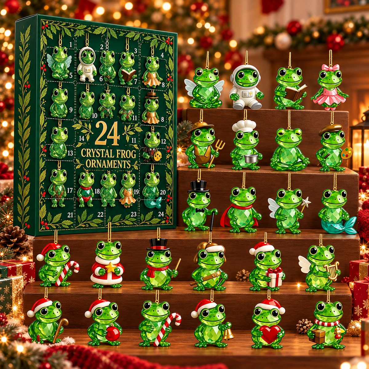 24-Day Frog Advent Calendar – Crystal-Style Frog Ornaments Christmas Countdown Mystery Box