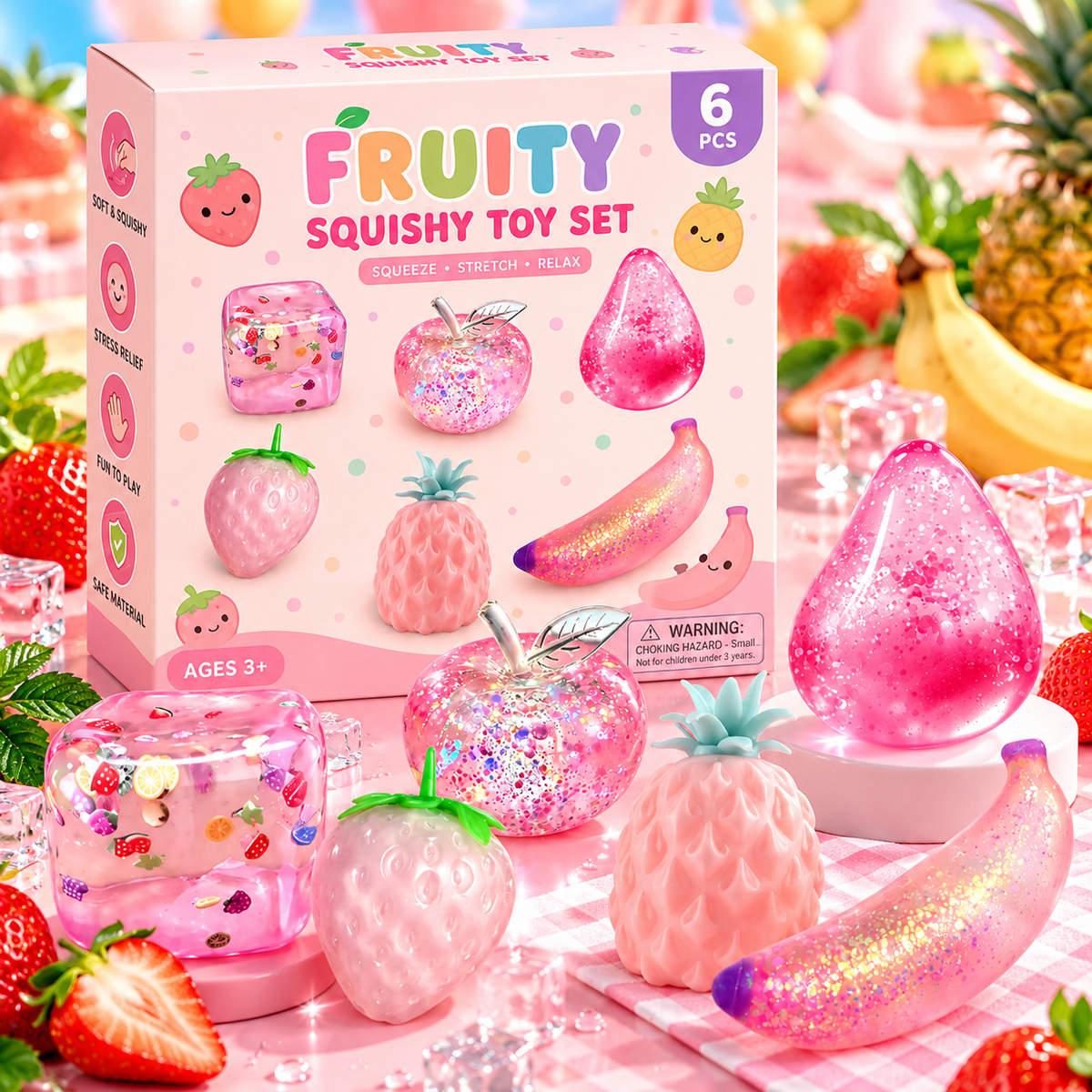 Fruit Squishy Mystery Box – 6-Piece Sensory Toy Set