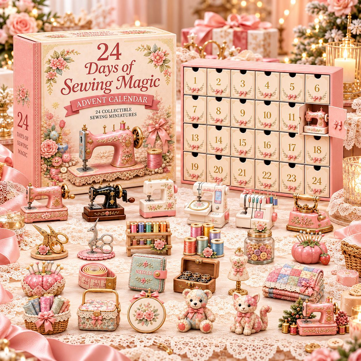 24-Day Sewing Advent Calendar – Mini Sewing Collectibles Christmas Countdown Mystery Gift Box