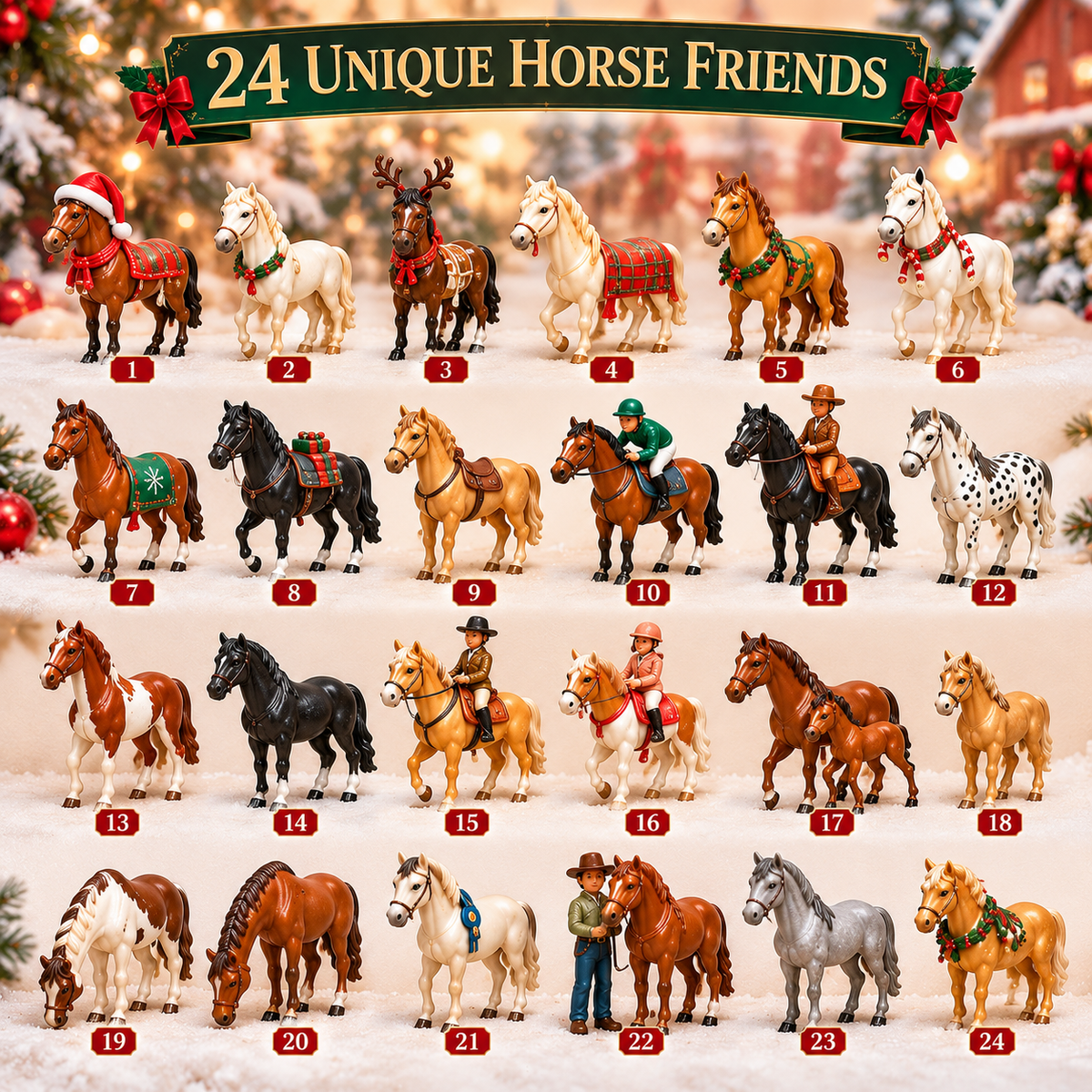 24-Day Horse Advent Calendar – Cute Mini Horse Ornaments Christmas Countdown Mystery Gift Box