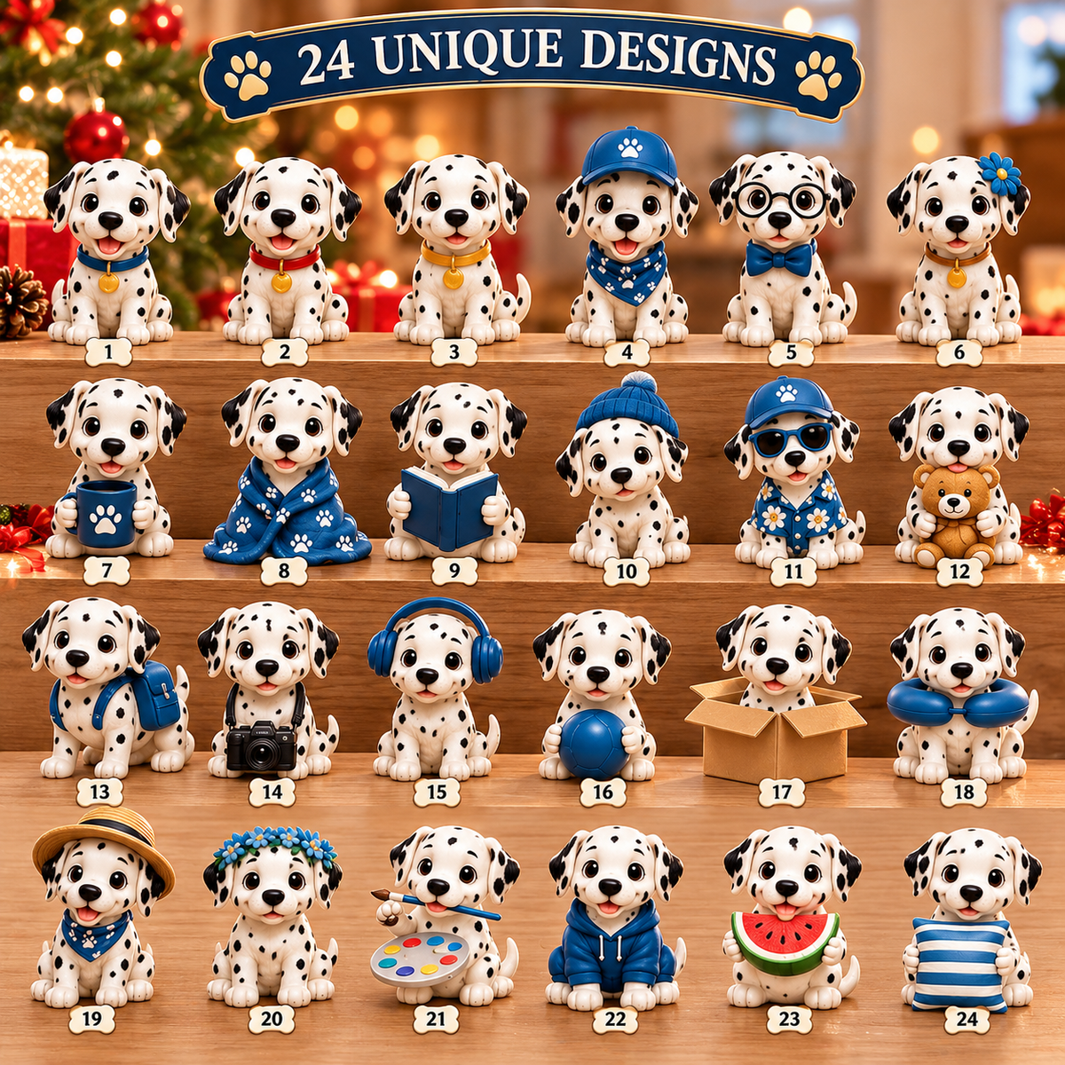 24-Day Dalmatian Dog Advent Calendar – Cute Spotted Puppy Figures Christmas Countdown Mystery Gift Box