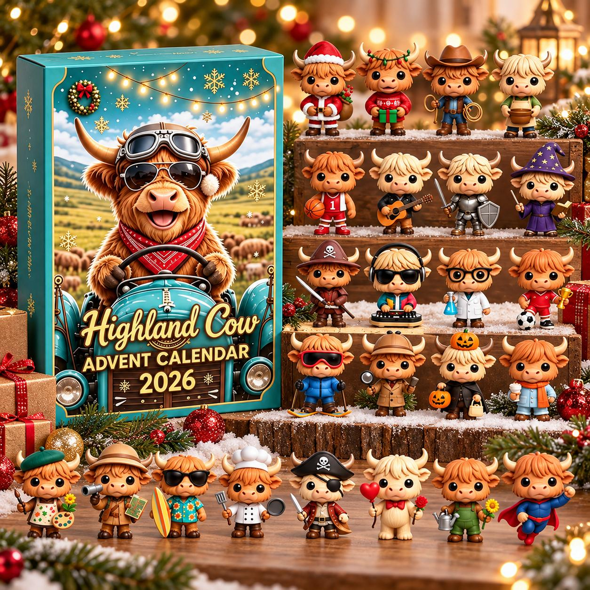 2026 Highland Cow Advent Calendar – 24 Cute 3D Cow Figures Christmas Countdown Mystery Box