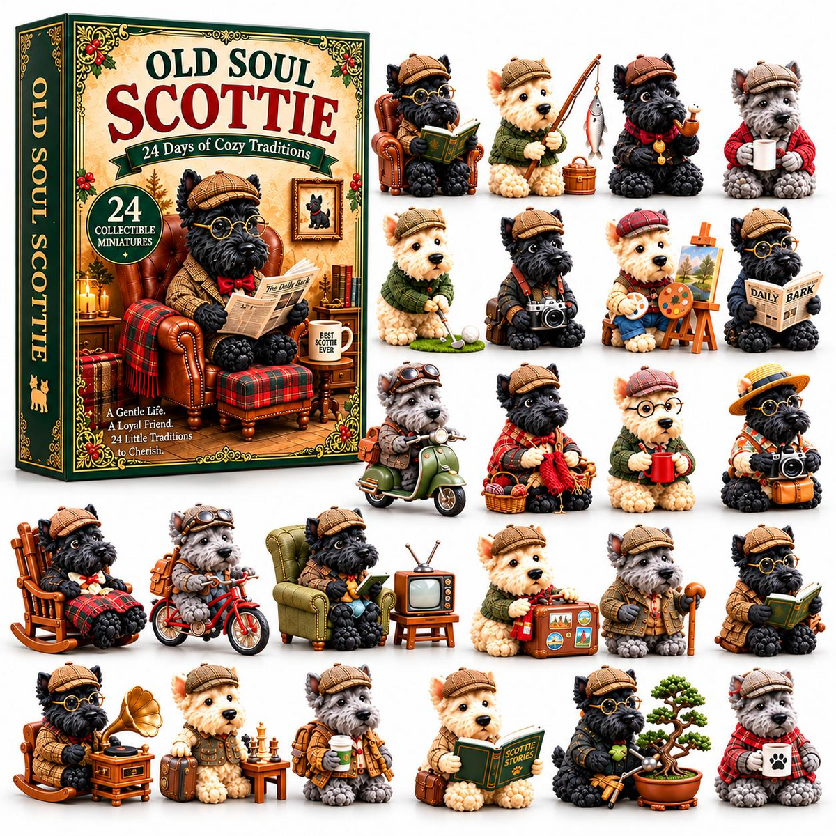 24-Day Scottie Dog Advent Calendar – Cute Christmas Dog Ornaments Countdown Mystery Gift Box