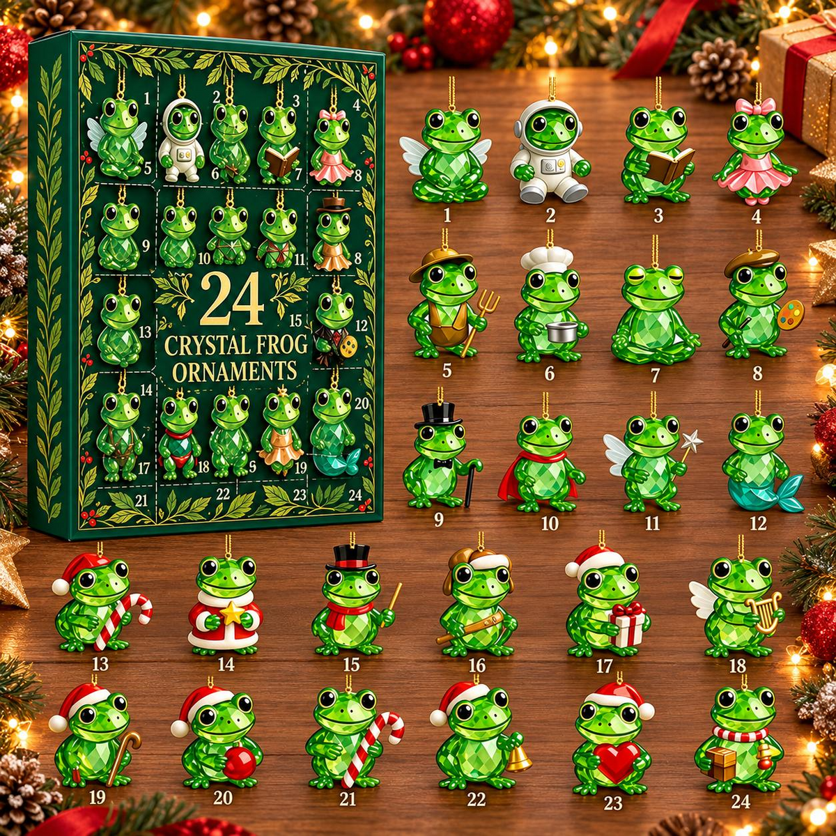 24-Day Frog Advent Calendar – Crystal-Style Frog Ornaments Christmas Countdown Mystery Box