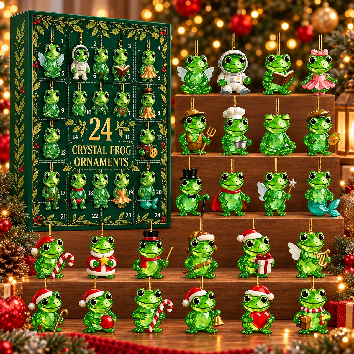 24-Day Frog Advent Calendar – Crystal-Style Frog Ornaments Christmas Countdown Mystery Box