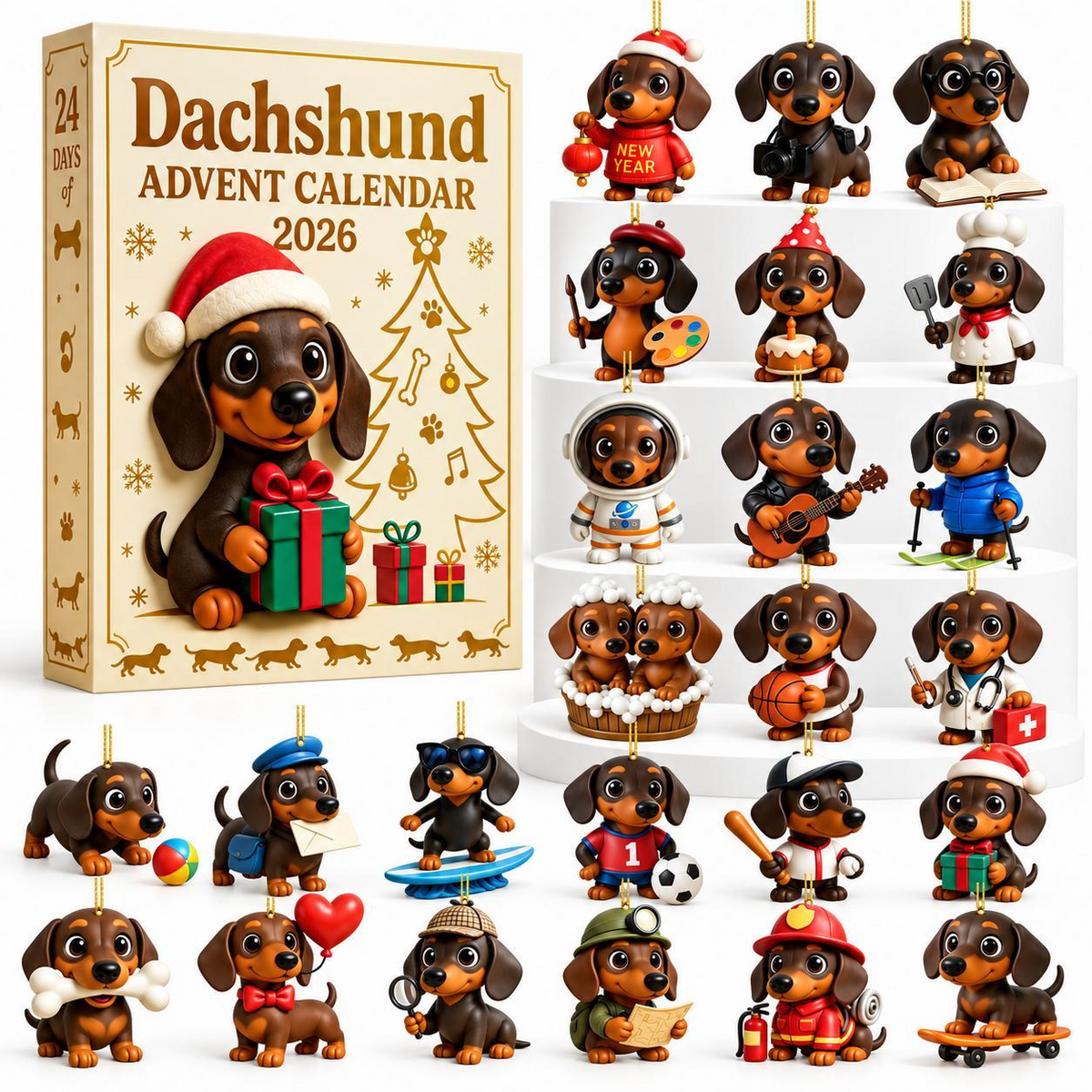 2026 Dog Advent Calendar – 24-Day Christmas Countdown Mystery Box with Mini PVC Dog Figures