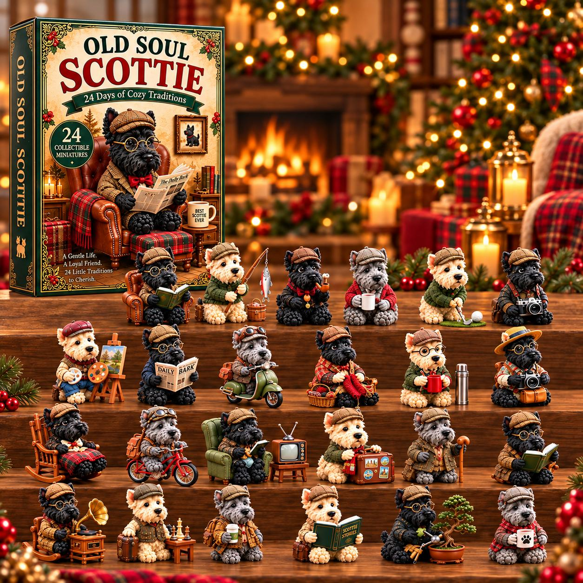 24-Day Scottie Dog Advent Calendar – Cute Christmas Dog Ornaments Countdown Mystery Gift Box