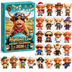 2026 Highland Cow Advent Calendar – 24 Cute 3D Cow Figures Christmas Countdown Mystery Box