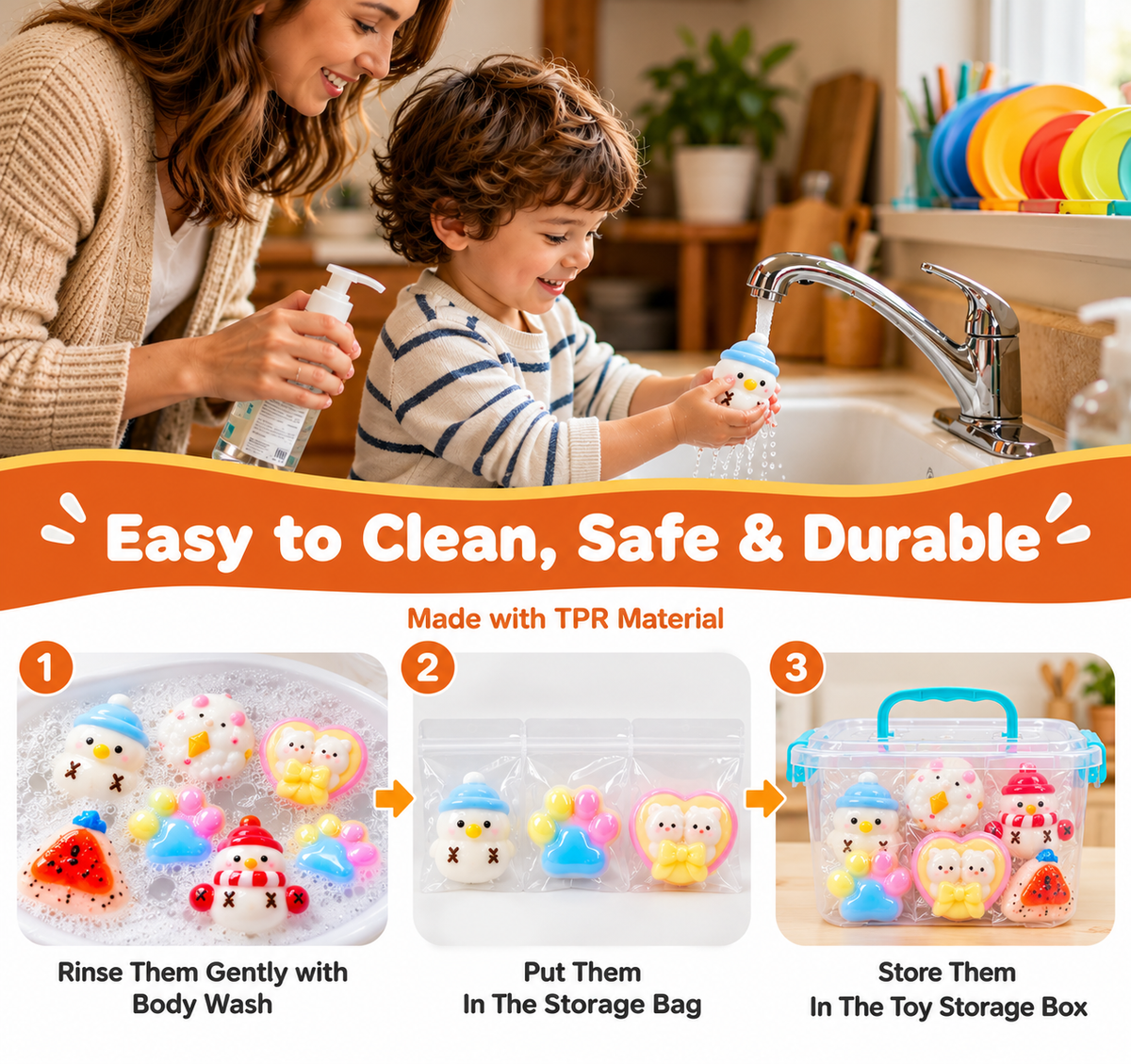 7 Pack Cute TPR Squishy Toys Gift Set with Storage Box & Stickers – Soft Sensory Fidget Toys for Kids