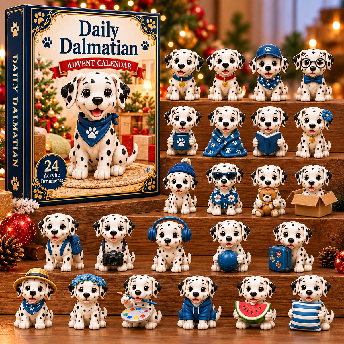 24-Day Dalmatian Dog Advent Calendar – Cute Spotted Puppy Figures Christmas Countdown Mystery Gift Box