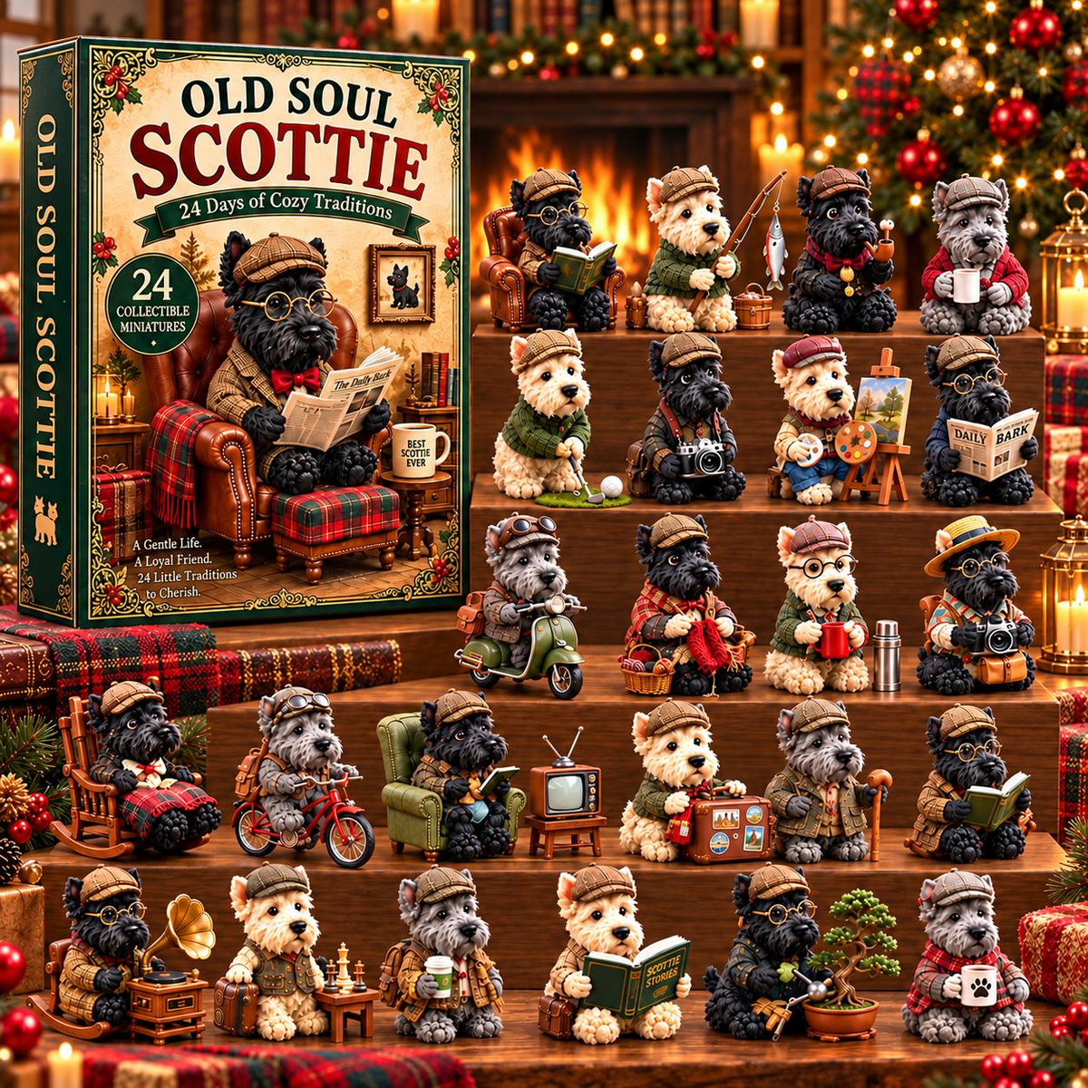 24-Day Scottie Dog Advent Calendar – Cute Christmas Dog Ornaments Countdown Mystery Gift Box