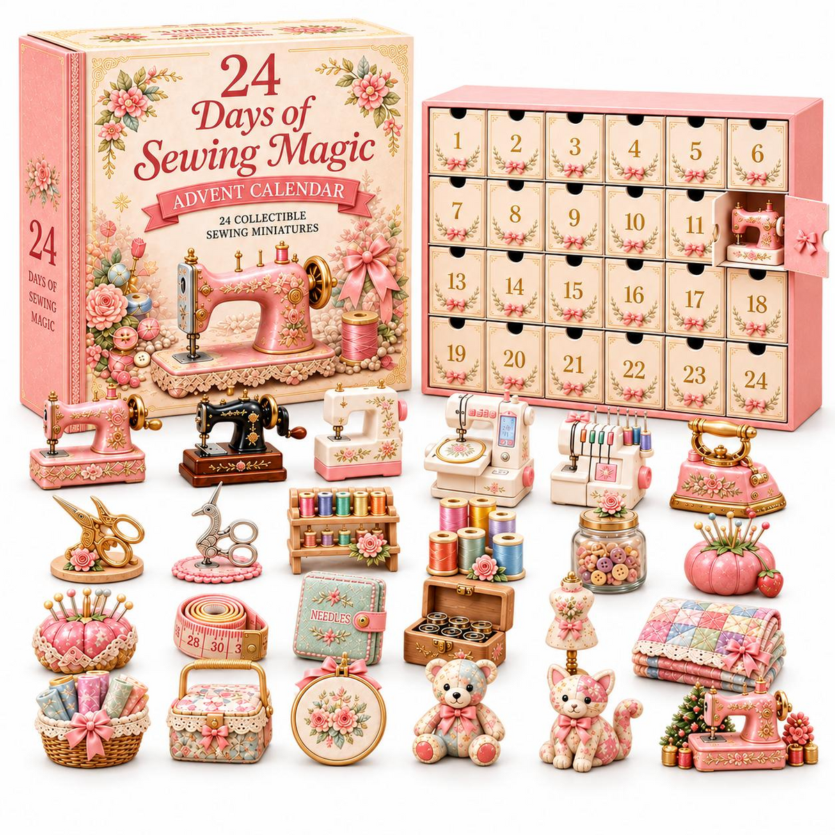 24-Day Sewing Advent Calendar – Mini Sewing Collectibles Christmas Countdown Mystery Gift Box