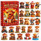 2026 Highland Cow Advent Calendar – 3D Cute Cow Figures Christmas Countdown Mystery Gift Box