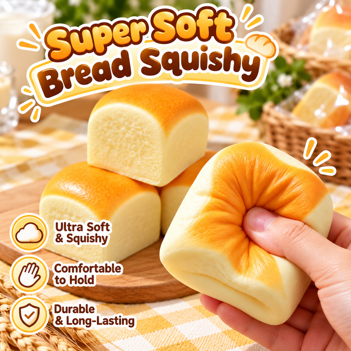 Hawaiian Bread Roll Squishy – Realistic Slow-Rising Sensory Squeeze Toy with Soft Dough-Like Texture