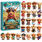2026 Highland Cow Advent Calendar – 24 Cute 3D Cow Figures Christmas Countdown Mystery Box