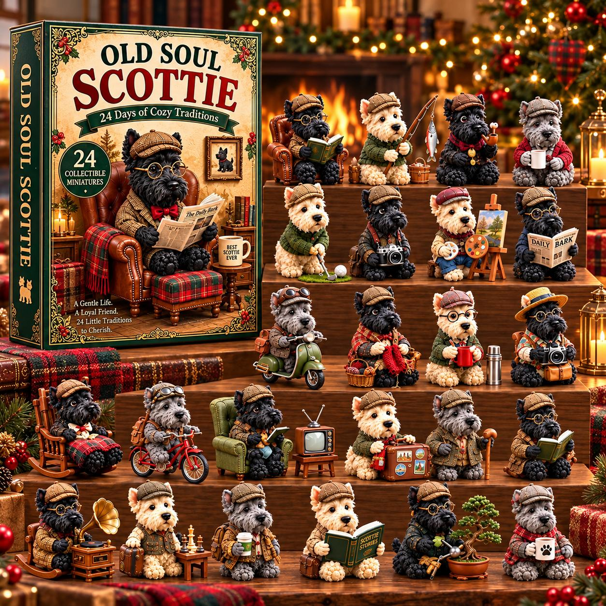 24-Day Scottie Dog Advent Calendar – Cute Christmas Dog Ornaments Countdown Mystery Gift Box