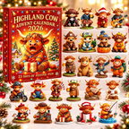 2026 Highland Cow Advent Calendar – 3D Cute Cow Figures Christmas Countdown Mystery Gift Box