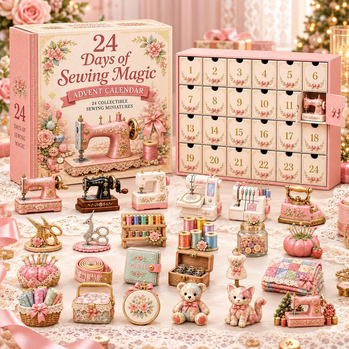 24-Day Sewing Advent Calendar – Mini Sewing Collectibles Christmas Countdown Mystery Gift Box