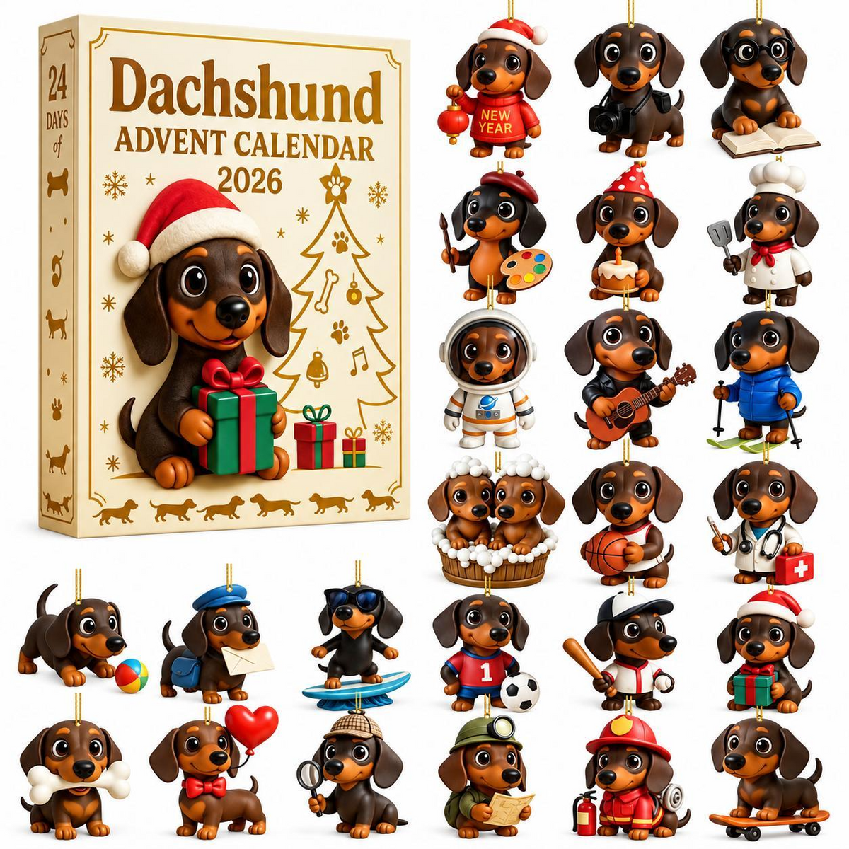 2026 Dog Advent Calendar – 24-Day Christmas Countdown Mystery Box with Mini PVC Dog Figures