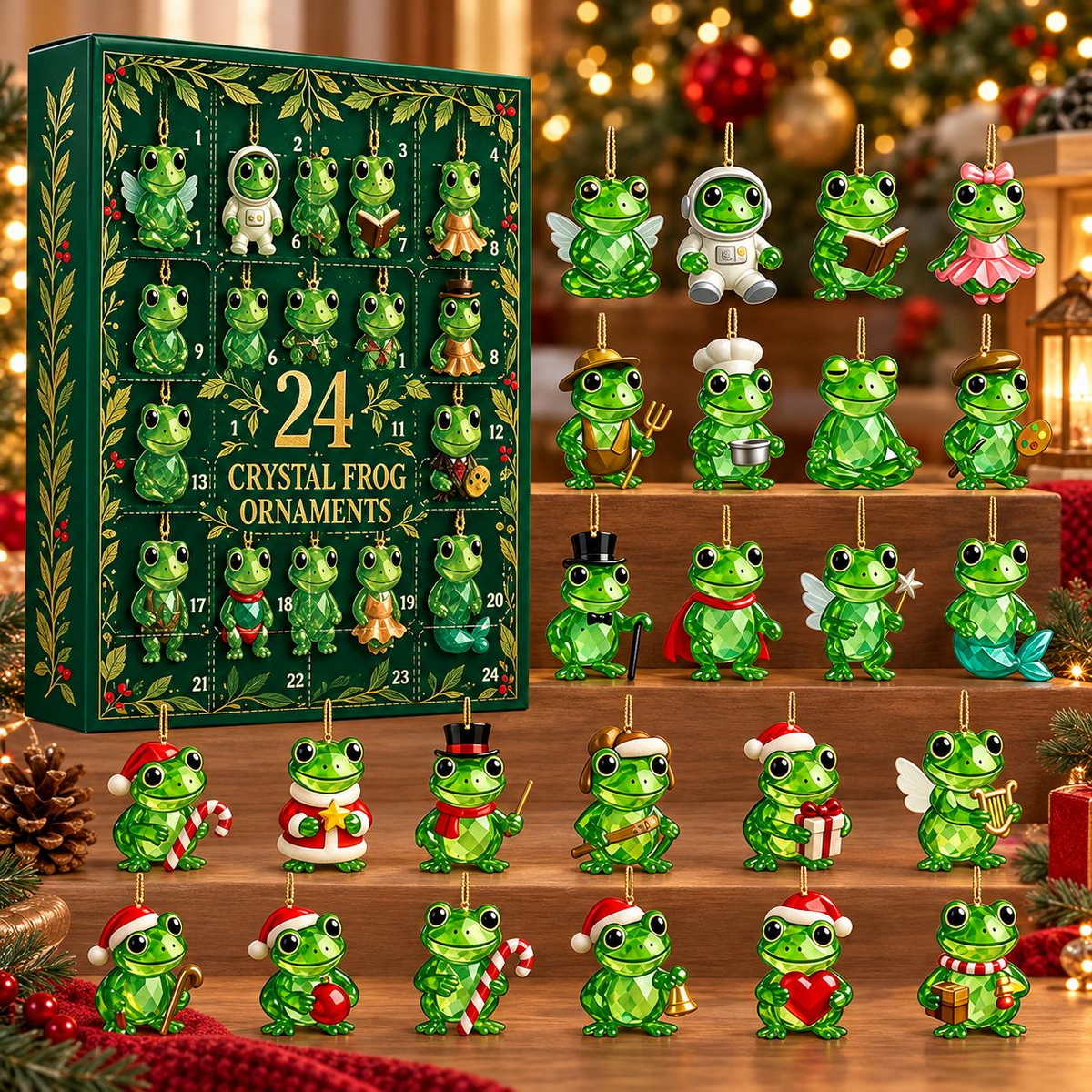 24-Day Frog Advent Calendar – Crystal-Style Frog Ornaments Christmas Countdown Mystery Box