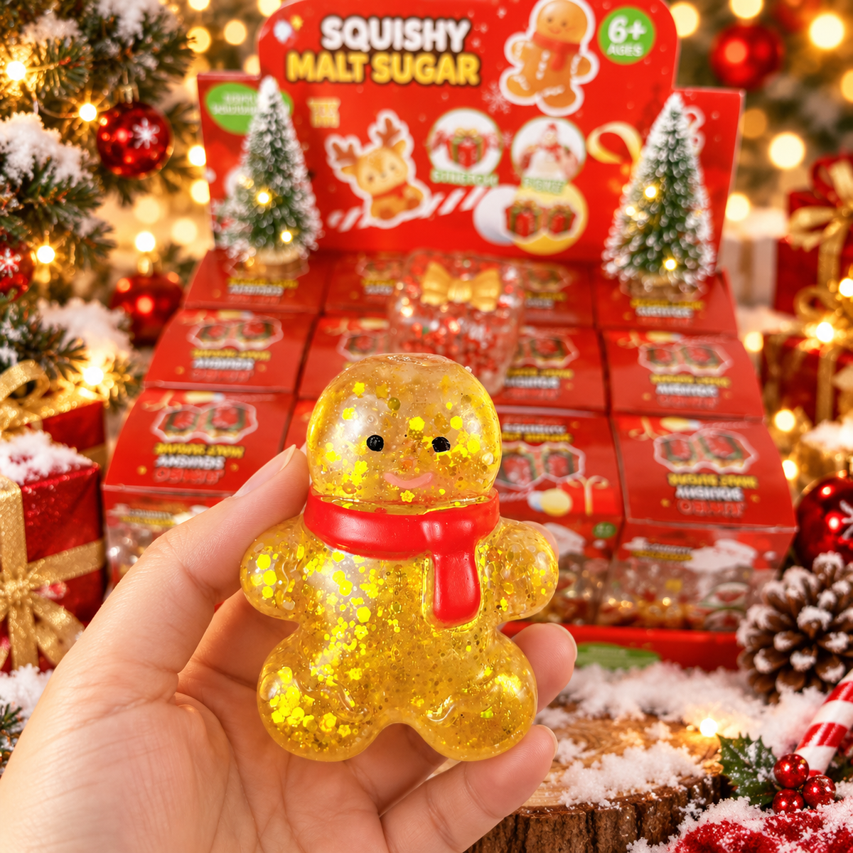 Christmas Squishy Toys – Cute Reindeer Snowman Gingerbread & Gift Box TPR Stress Relief Toys