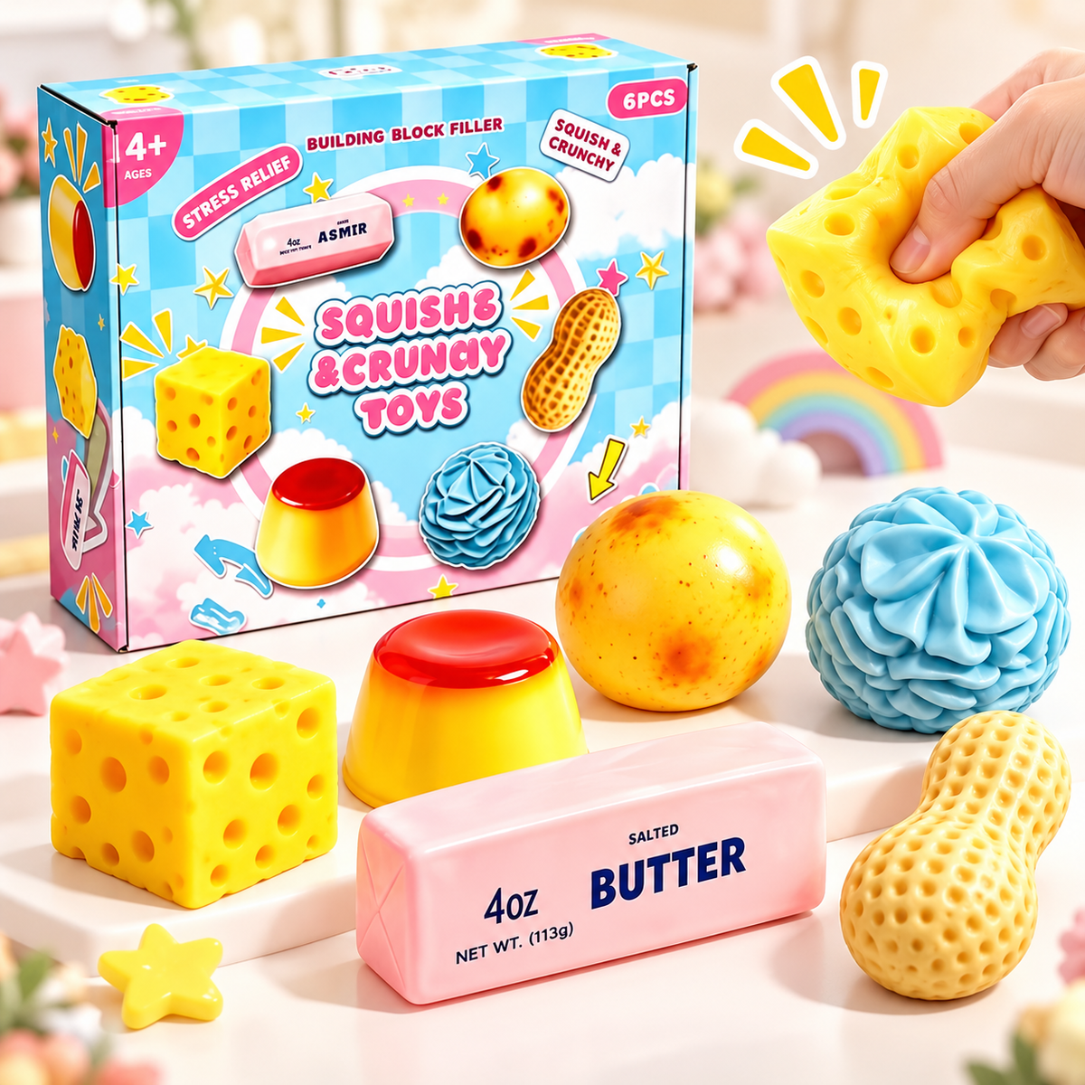6-Piece Squishy Fidget Toy Box – Cute Stress Relief Sensory Gift Set