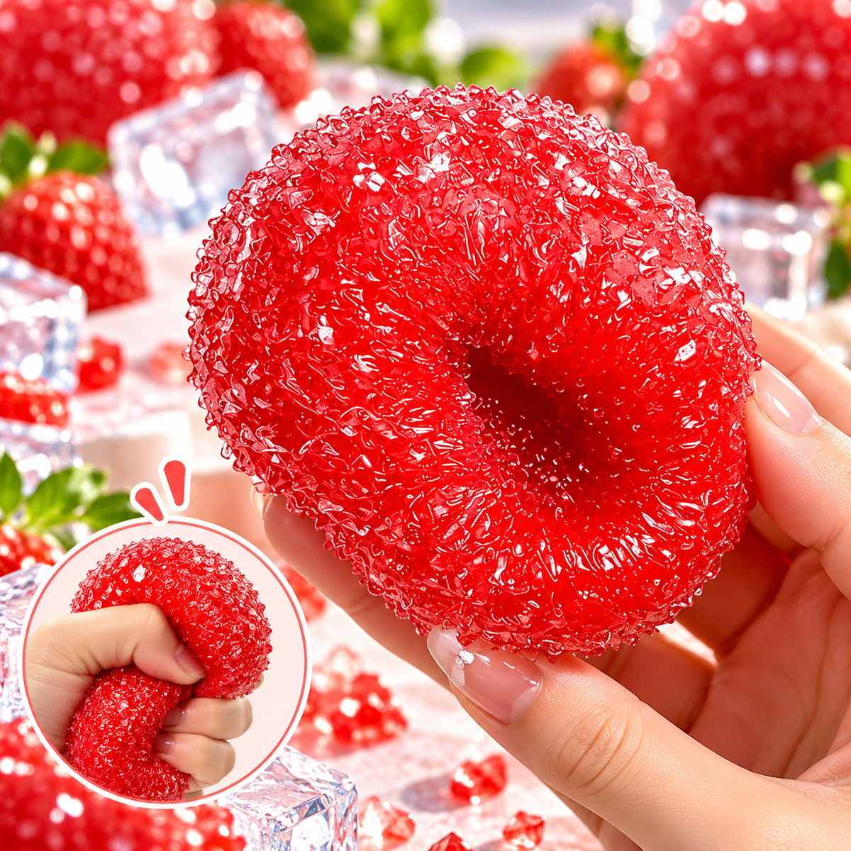 Realistic Yangmei Berry Squishy – 6cm TPR Fruit Sensory Squeeze Toy with Soft Texture