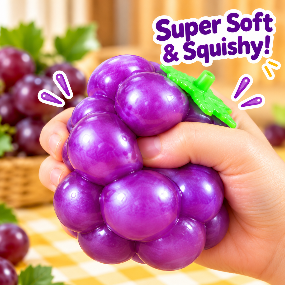 Realistic Grape Squishy – Translucent Slow-Rising Sensory Squeeze Toy with Soft Gel-Like Texture