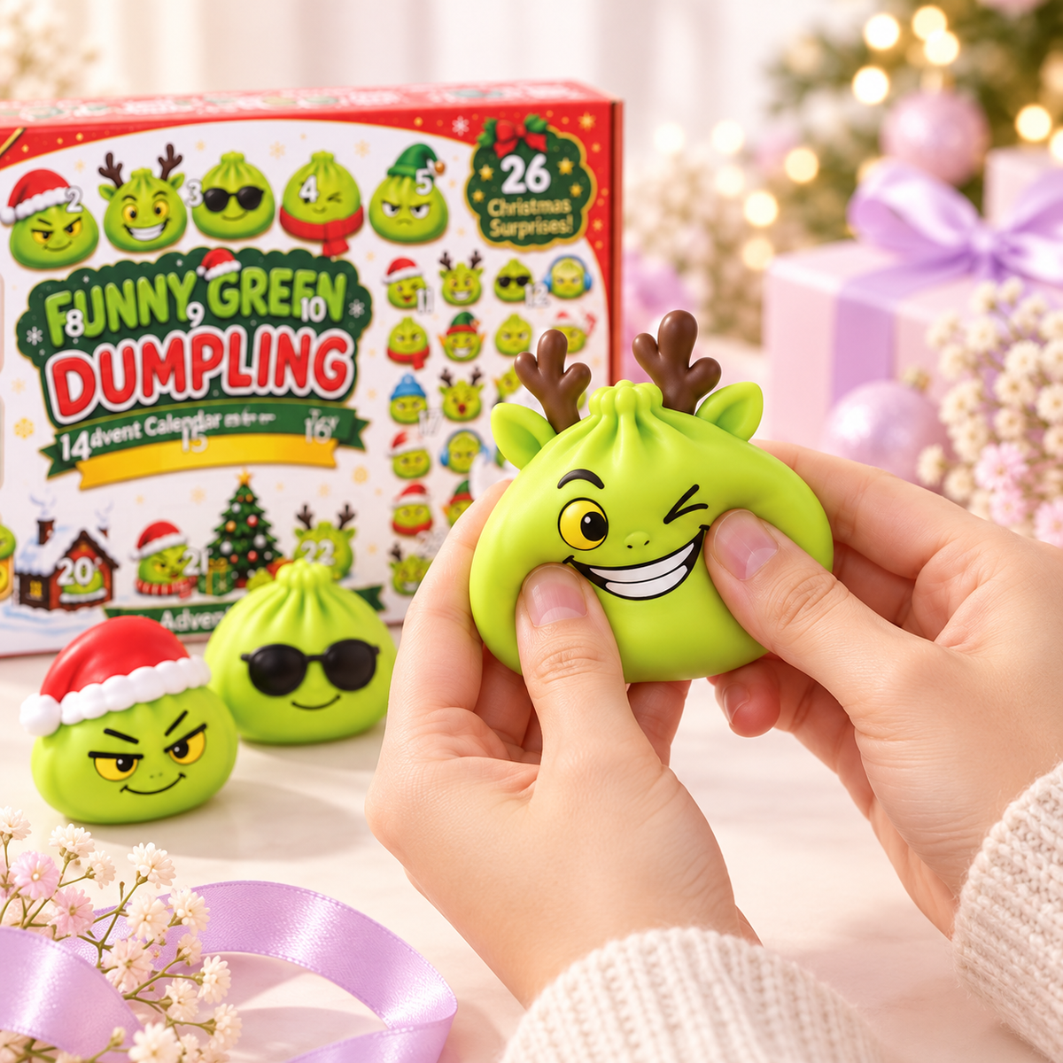 24-Day Christmas Advent Calendar – Funny Green Dumpling Squishy Surprise Box