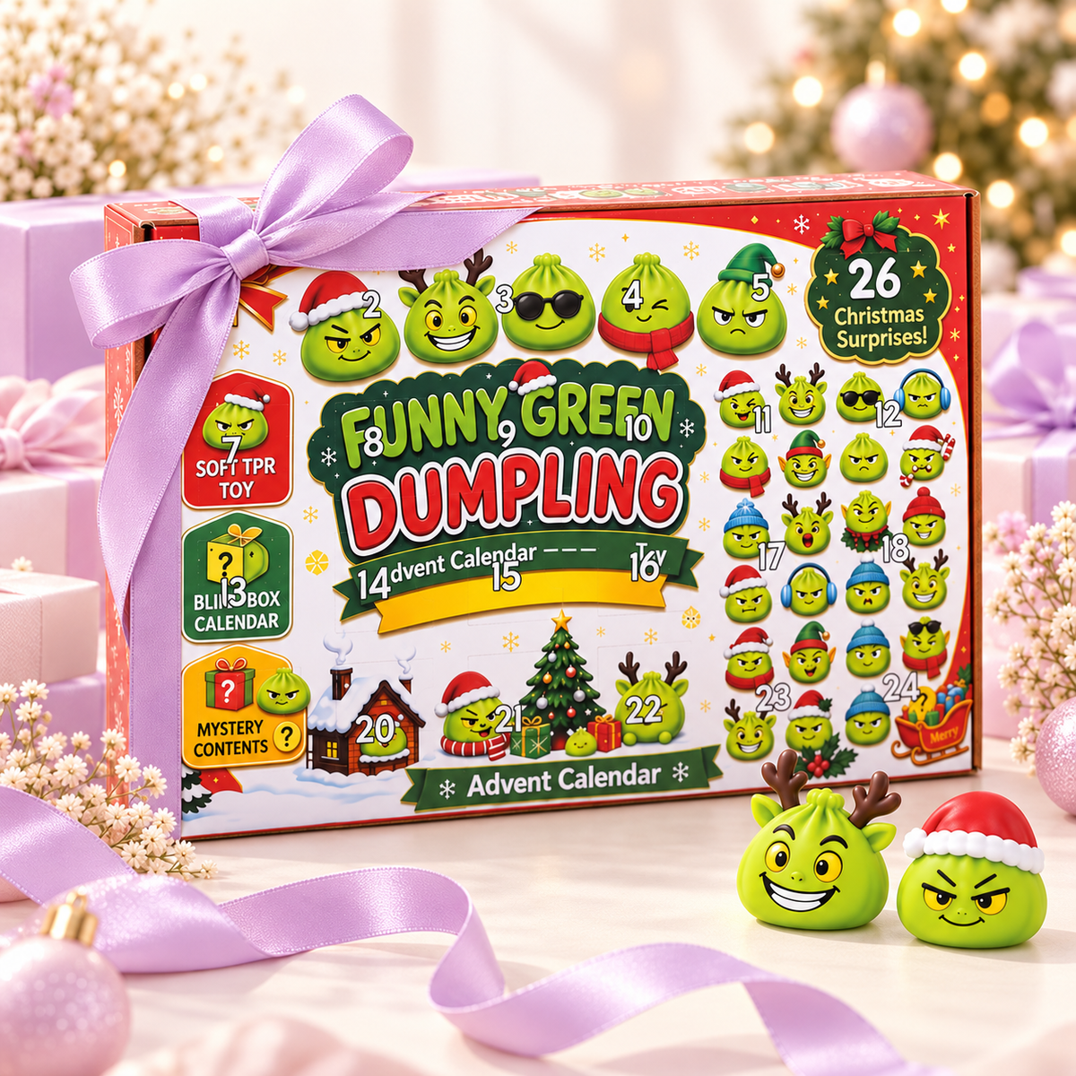 24-Day Christmas Advent Calendar – Funny Green Dumpling Squishy Surprise Box