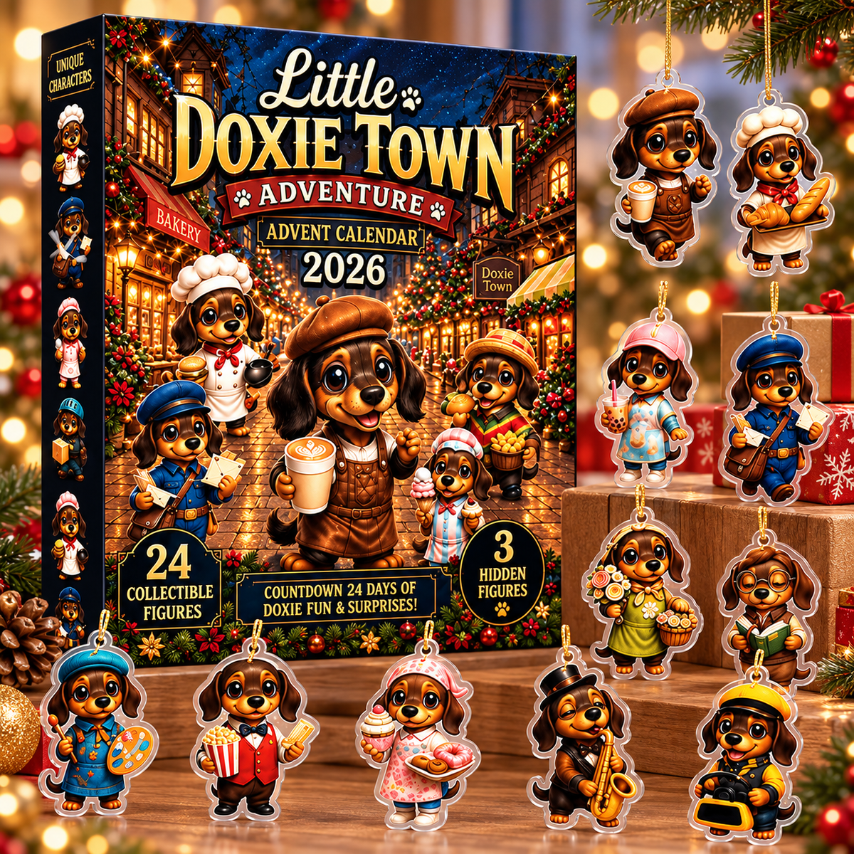 Dachshund Christmas Advent Calendar 2026 – 24-Piece Acrylic Dog Ornament Gift Set