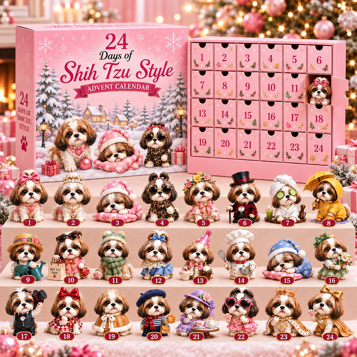 24 Day Yorkshire Terrier Advent Calendar 2026 – Cute Yorkie Dog Figurines Christmas Countdown Mystery Box Gift Set