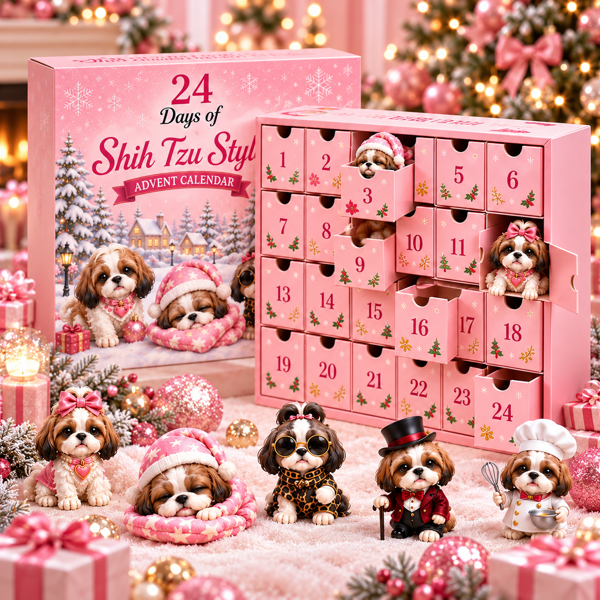 24 Day Yorkshire Terrier Advent Calendar 2026 – Cute Yorkie Dog Figurines Christmas Countdown Mystery Box Gift Set