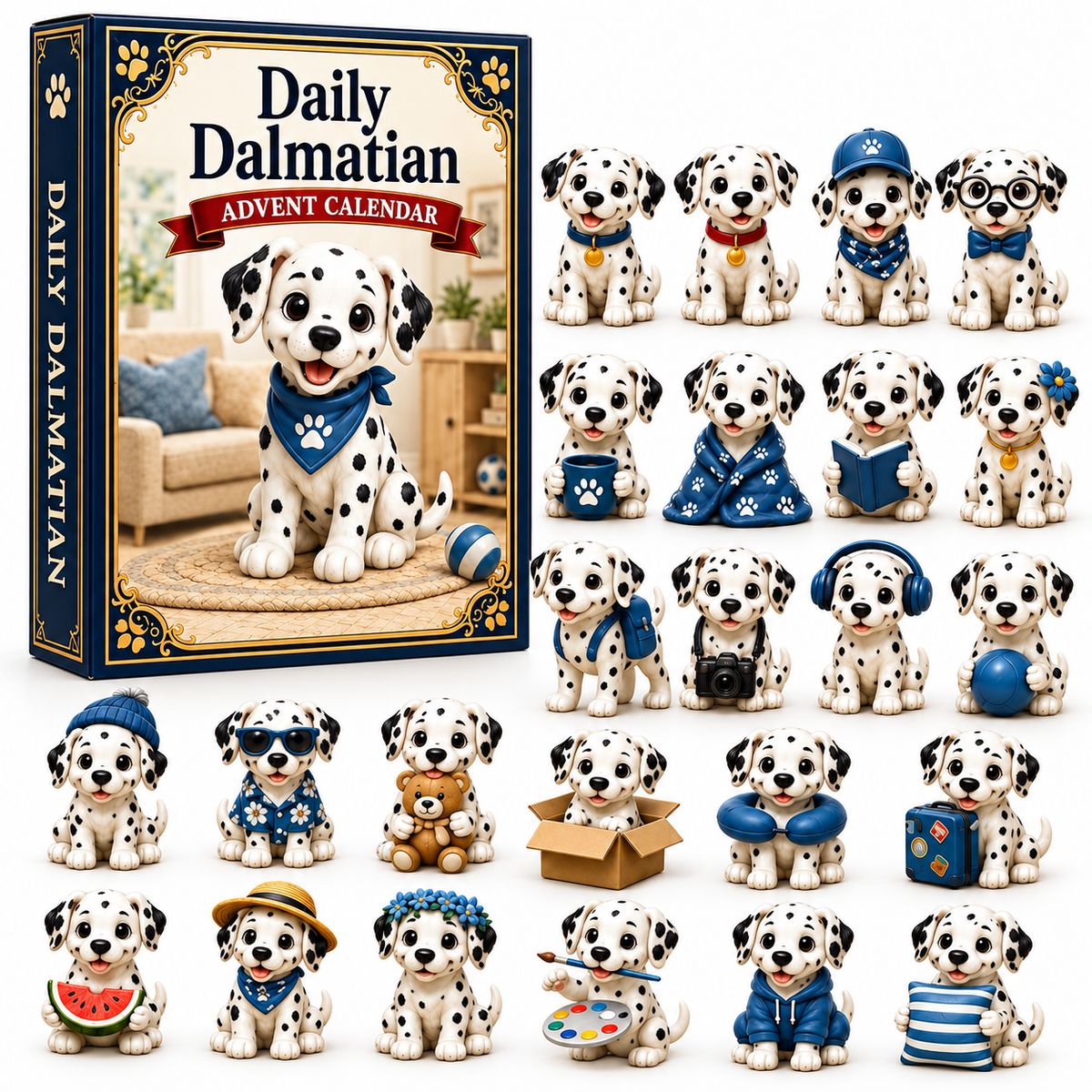 24-Day Dalmatian Dog Advent Calendar – Cute Spotted Puppy Figures Christmas Countdown Mystery Gift Box