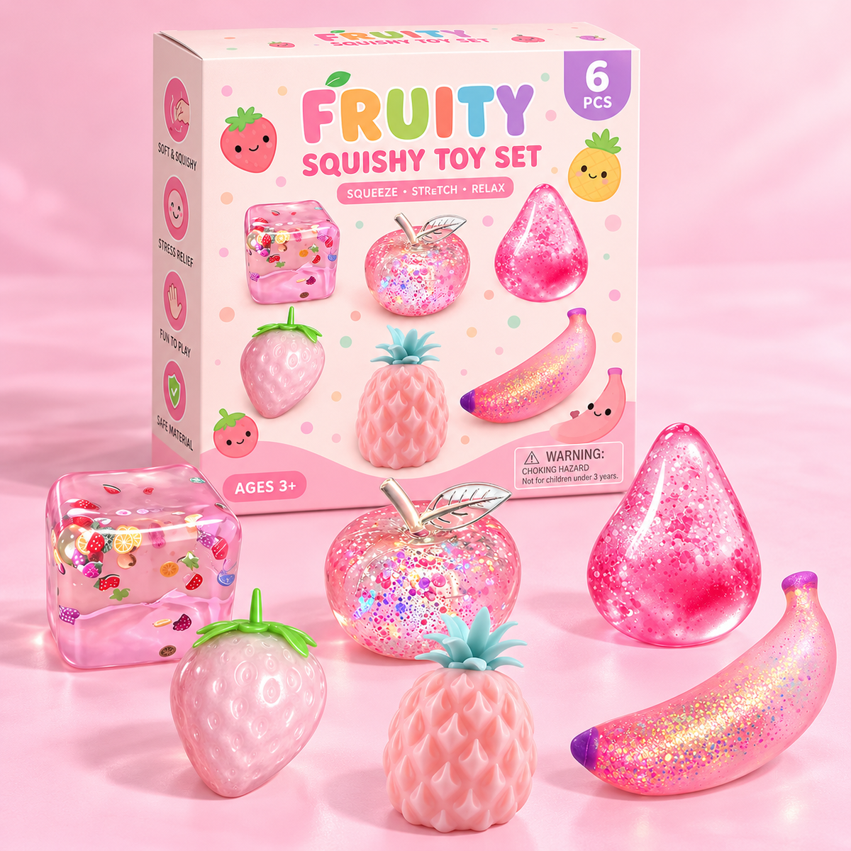 Fruit Squishy Mystery Box – 6-Piece Sensory Toy Set