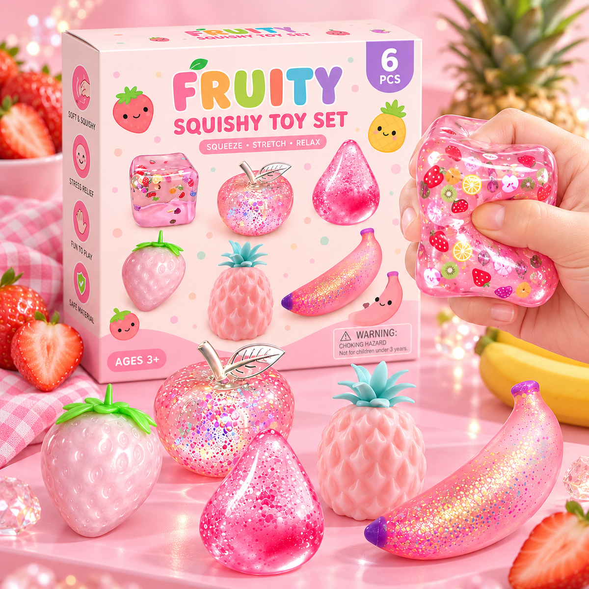 Fruit Squishy Mystery Box – 6-Piece Sensory Toy Set