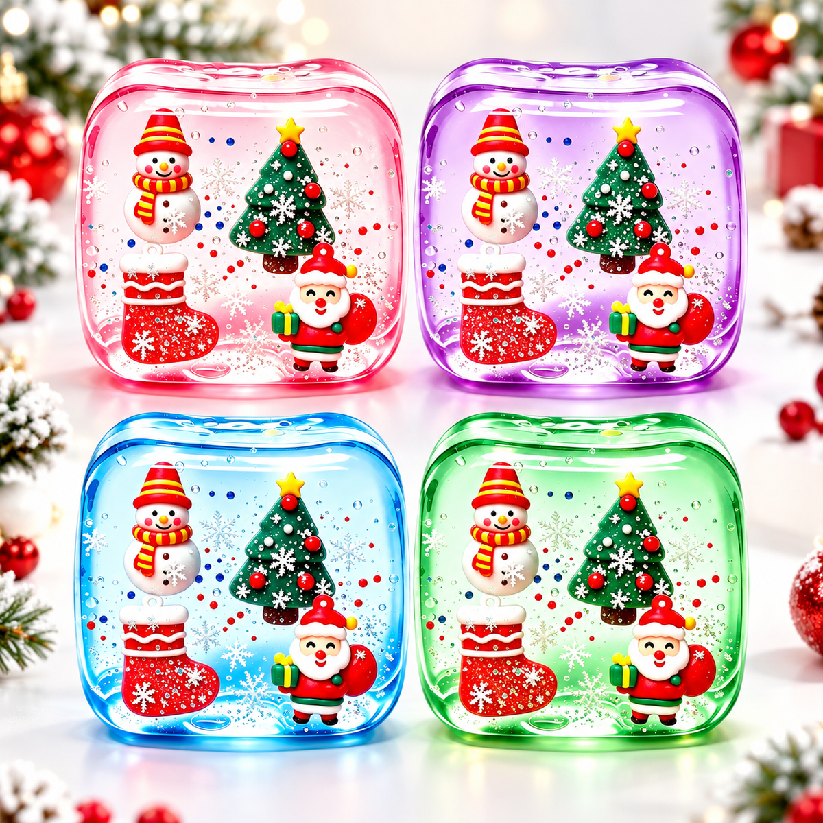 Christmas Ice Cube Squishy – Slow-Rising Sensory Toy with Snowflake Scene and Soft Gel-Like Feel