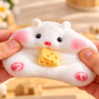 White Hamster & Cheese Squishy – Food-Grade Silicone Sensory Toy