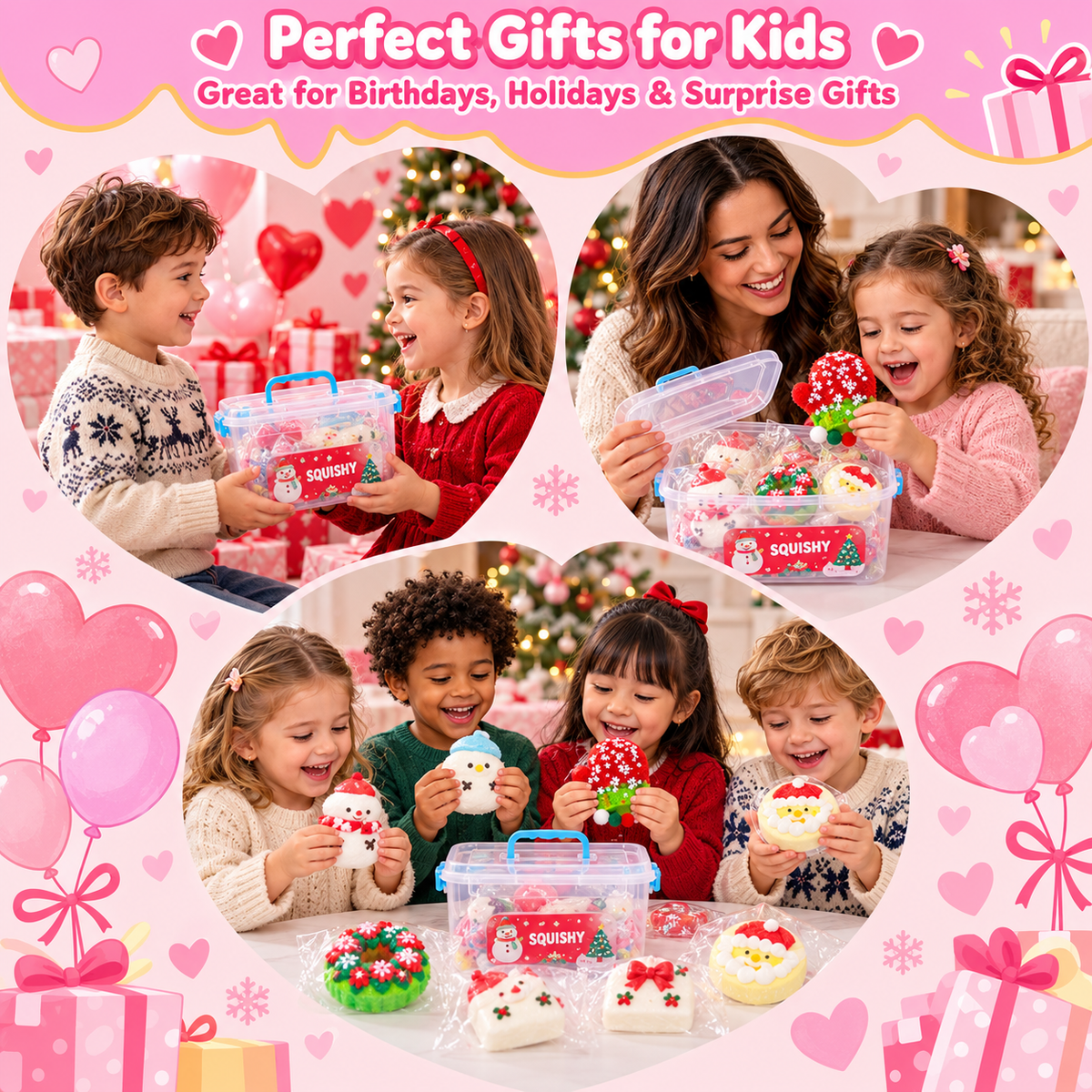 Christmas TPR Squishy Toys Gift Set with Storage Box & Stickers – Cute Soft Sensory Toys for Kids