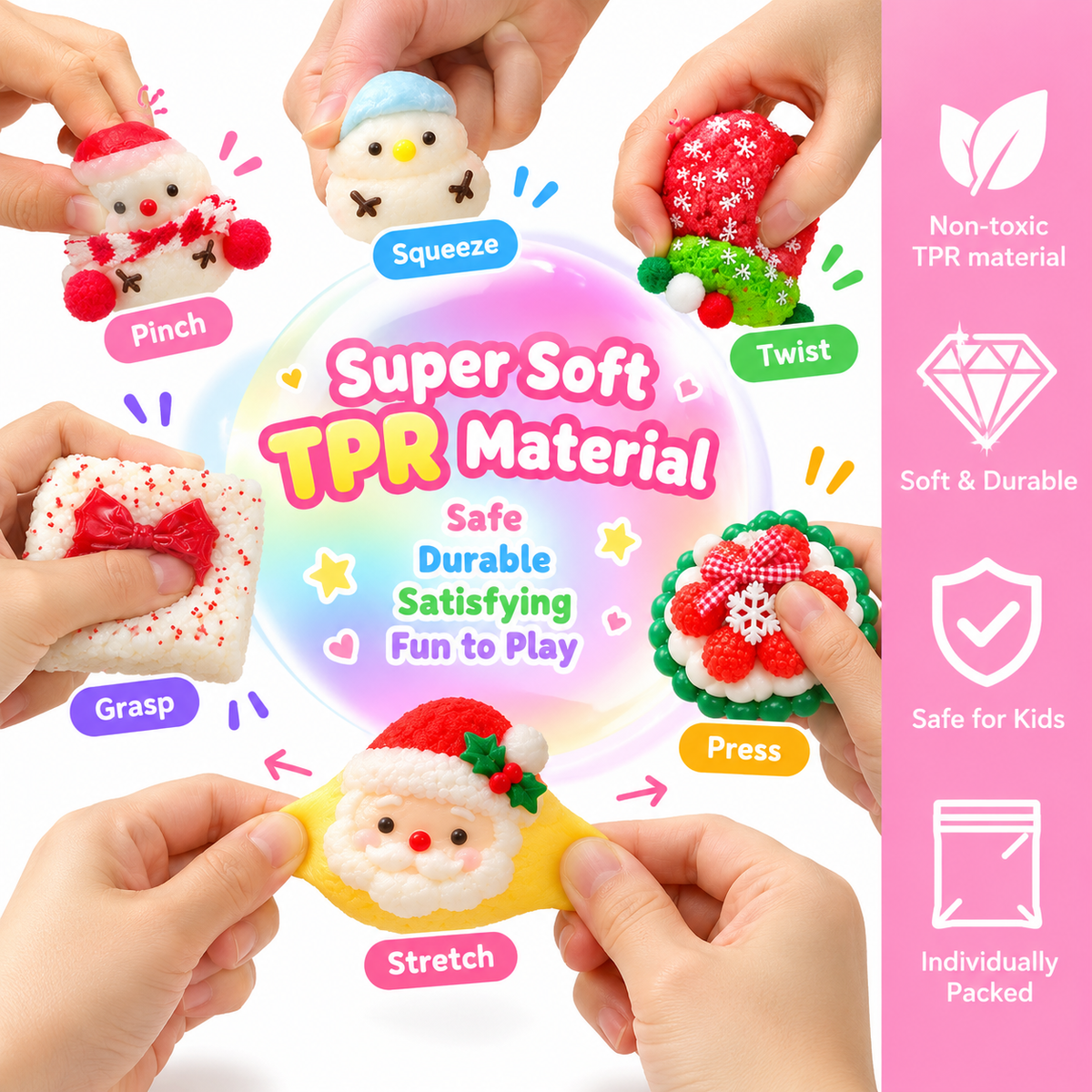 Christmas TPR Squishy Toys Gift Set with Storage Box & Stickers – Cute Soft Sensory Toys for Kids