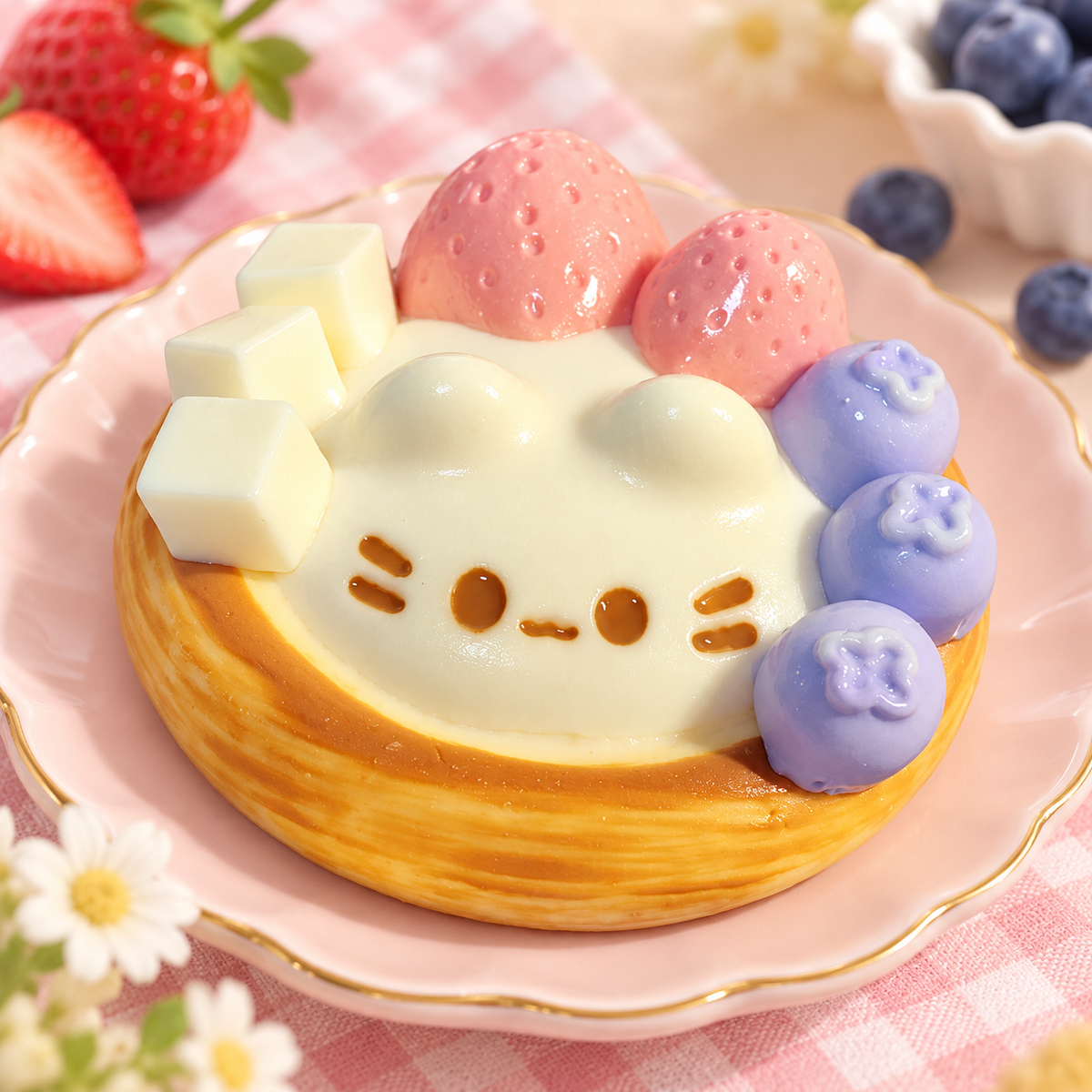 Cute Kitten Egg Tart Squishy – Slow-Rising Dessert Sensory Toy with Soft Dough-Like Texture