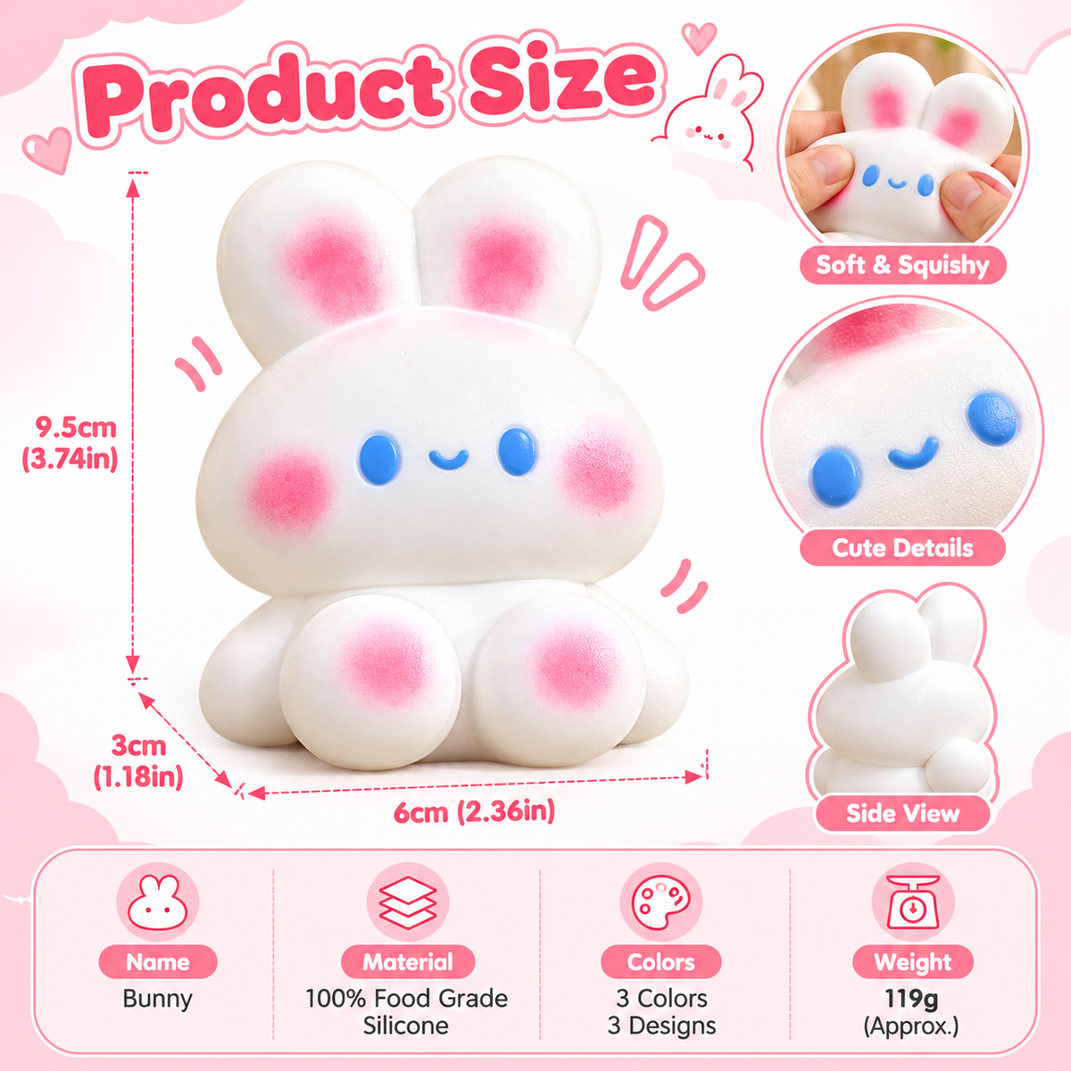 Shy Bunny Squishy – Food-Grade Silicone Sensory Toy