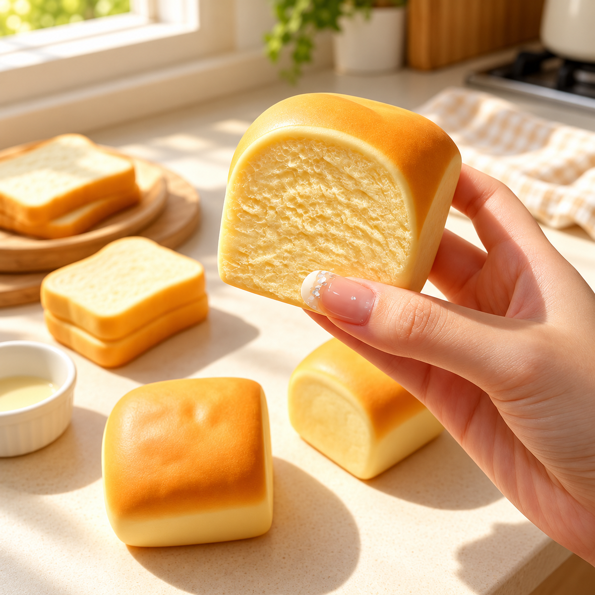 Hawaiian Bread Roll Squishy – Realistic Slow-Rising Sensory Squeeze Toy with Soft Dough-Like Texture
