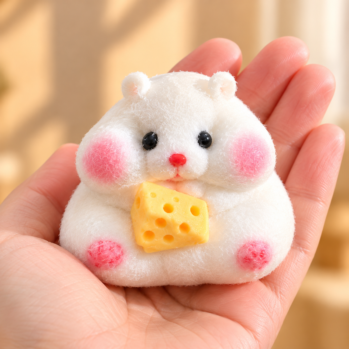 White Hamster & Cheese Squishy – Food-Grade Silicone Sensory Toy