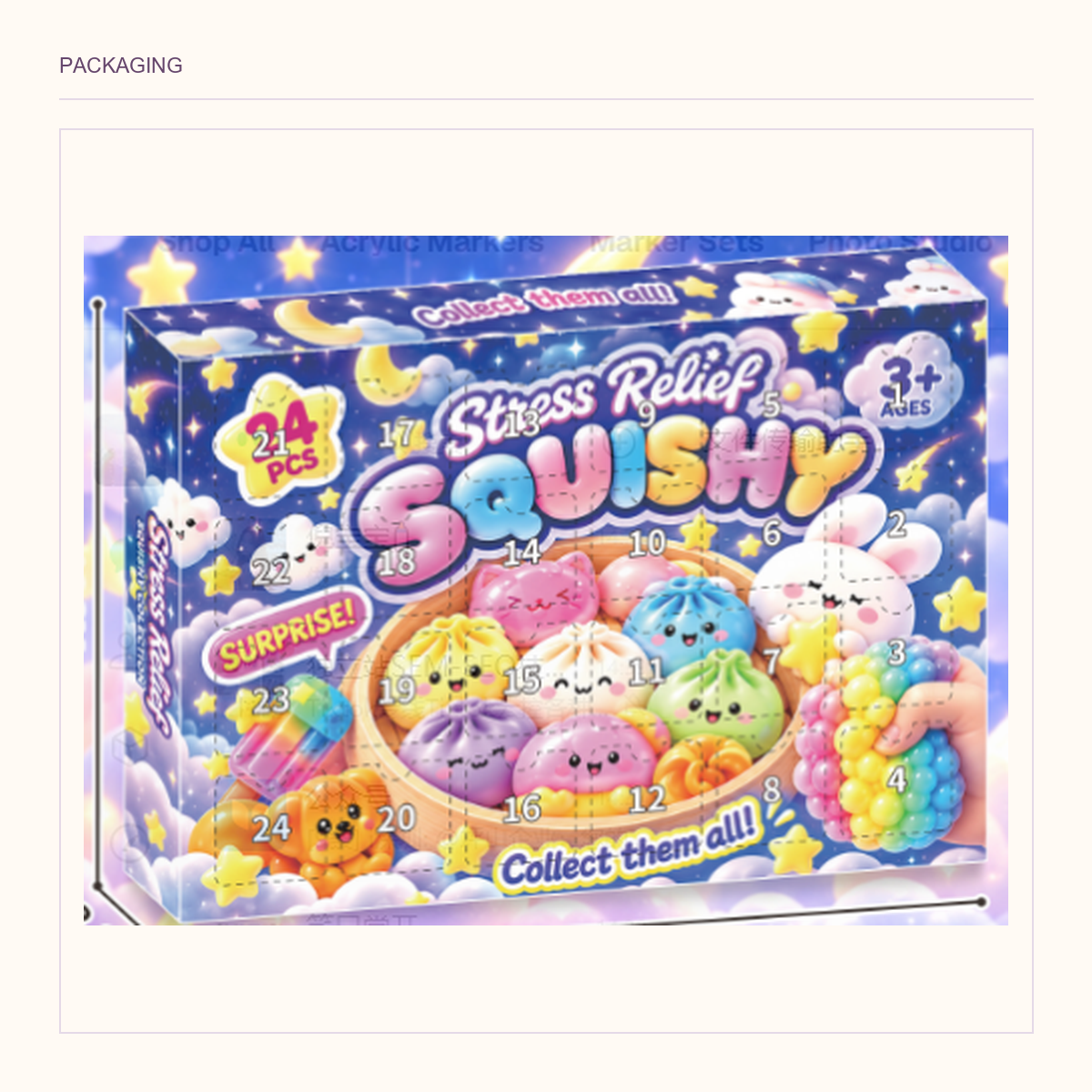 Original blue cloud-and-star squishy countdown box in its existing packaging